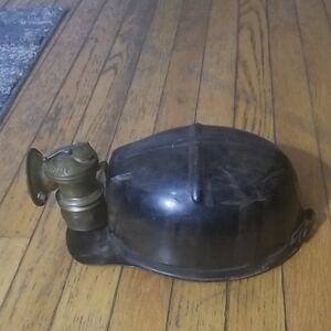 Vintage Black Miner's Helmet with Lamp